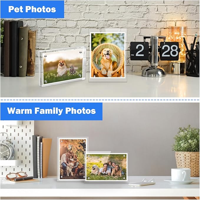 Small 4×4 Inches Acrylic Picture Frame,Clear Magnetic Picture Frame for Wedding,Double Sided Frameless Photo Frame for Desktop Free Standing,Display Stand Acrylic Frame