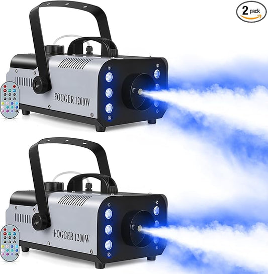 1200W RGB Fog Machine, 6 Colorful LED Lights for Smoke Machine Indoor/Outdoor Use, Perfect for Parties, Weddings, and Stage Effects 2PC