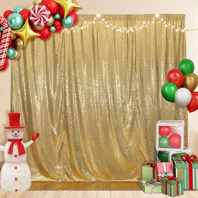 SquarePie Sequin Backdrop Curtain Less See Through Thick Glitter Background for Party 8FT x 10FT Gold