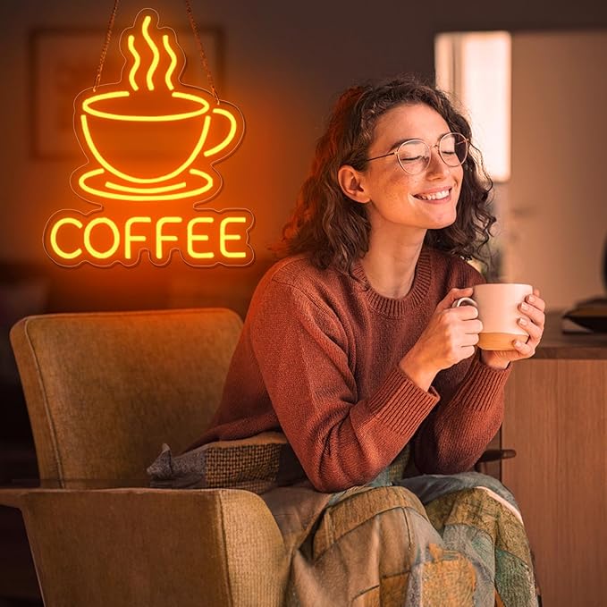 Coffee Neon Sign for Wall Decor, Dimmable USB Powered Bright Led Signs for Business Acrylic LED Neon Coffee Light up Sign for Shop Station Art Decor Party Decorations (15.7 * 12.8inches)