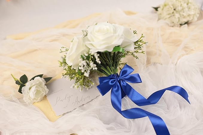 Dark Royal Blue Satin Ribbon 1 inch X Continuous 100 Yards, Single Face Polyester Ribbon Perfect for Gift Wrapping, Flower Bouquet, Wedding Decor, Crafts, Bow Making, Sewing and More