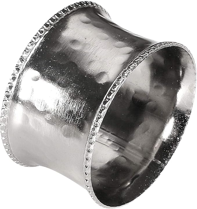 Everyday Metal Napkin Rings for Wedding Receptions, Dinners Parties, Family Gatherings, Everyday Use - Hand Made by Skilled artisans, Hammered Silver, Set of 6