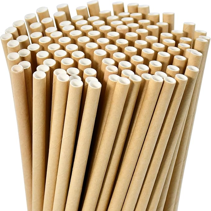 Brown Kraft Paper Straws for Drinking 7.75" x 0.24" - 100 Counts, for Bar, Restaurant, Food Supply, Catering