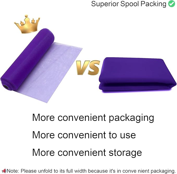 54" by 20 Yards Purple Tulle Fabric Rolls - Tutu Spool Bolt for DIY Wedding Decoration, Baby Shower Tutu Skirt, Gift Wrapping - Matte Tulle, Roll Packaging