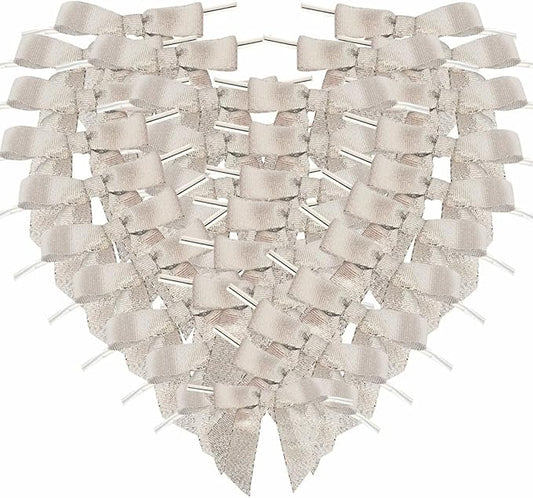 50pcs 2-1/2" Metallic Satin Silver Bows for Crafts Pretaied Christmas Bows with Twist Ties Hot Cut Tails for Christmas Decoration (Silver)