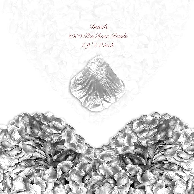 1000Pieces Rose Petals, Artificial Flower Petals Fake Rose Petals for Romantic Night,Wedding,Proposal Anniversary Flower Decorations (Silver)
