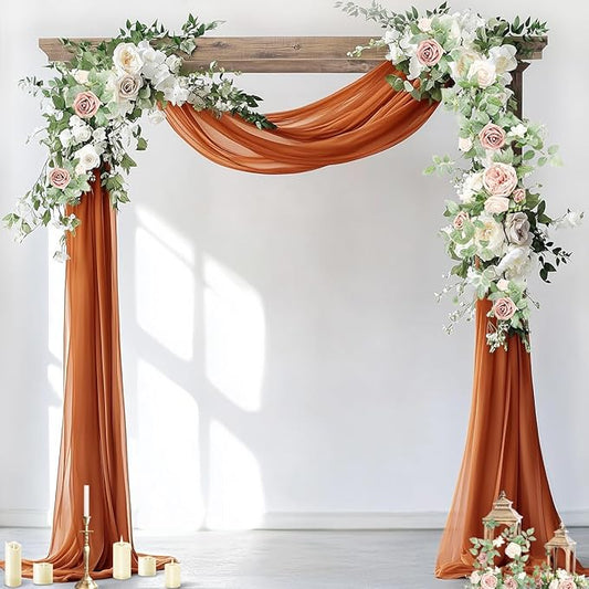 Socomi Wedding Arch Draping Fabric 3 Panels 29" x 19Ft Terracotta Sheer Chiffon Curtain Drapes 6 Yards for Wedding Ceremony Birthday Party Decoration