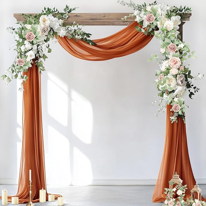 Socomi Wedding Arch Draping Fabric 1 Panel 29" x 19Ft Terracotta Sheer Chiffon Curtain Drapes 6 Yards for Wedding Ceremony Birthday Party Decoration