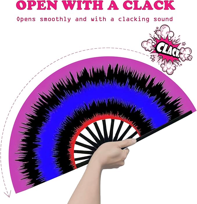 Boots on The Ground Fan, Large Folding Hand Fan for Women and Men, Popping Fans for Line Dancing for Raves, EDM, Dance Party, and Home Decoration