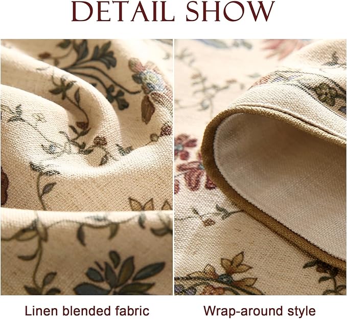 patdrea Designer Vintage Floral Linen Table Runner 87 Inch Long, Beige Cottage Rustic Bouquets Pattern Table Mat,Decor for Kitchen Dining Coffee Table Shelf Cabinet Banquet Christmas ,12"*87"