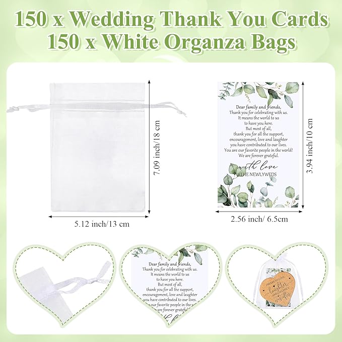 Uiifan 150 Set Wedding Favors for Guest Coaster Gifts Bulk Heart Shaped Coasters Thank You Cards Organza Bags Guest Souvenirs for Wedding Party Bridal Favors