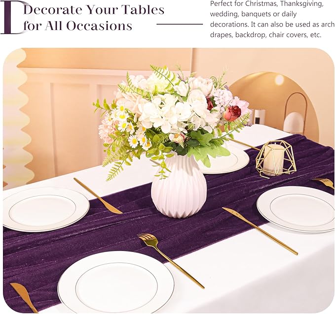 Velvet Table Runner 20 x 120 Inches 10ft Luxurious Thick Soft Velvet Christmas Thanksgiving Wedding Reception Table Runner for Party Reception Decorations(Purple, 6 Pack)