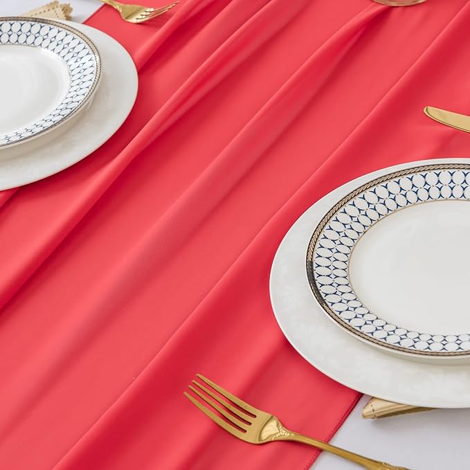 6Pack 9ft Chiffon Table Runner 14x108 Inch Sheer Romantic Table Runner for Wedding Birthday Party Bridal Shower Outdoor Decoration-Red