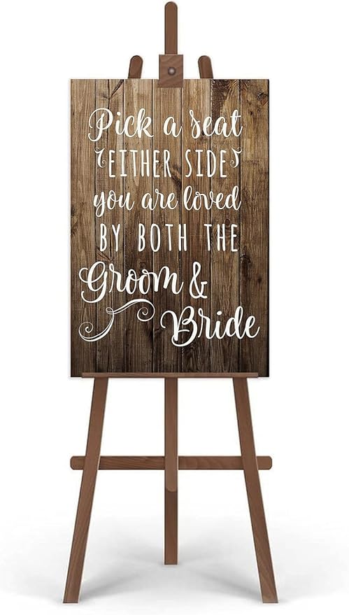 Rustic Wooden Signs Pick a Seat Not A Side Sign You Are Loved by the Groom and Bride, Wedding Signs Wall Art Decor Kitchen Cafe Pub Decor Gift 18x12 INCH