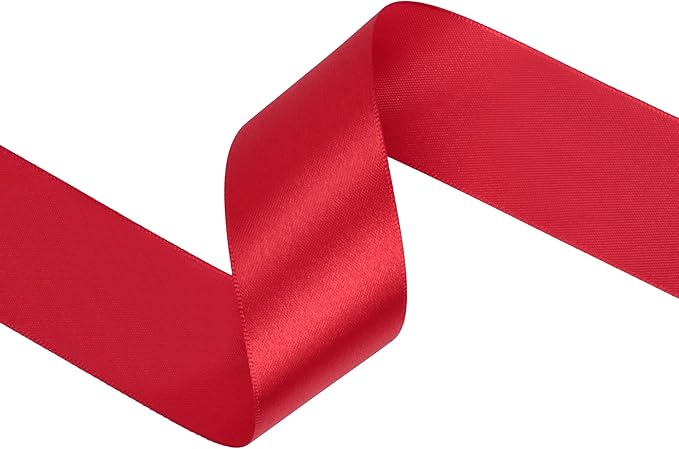 Red Satin Ribbon 1-1/2 inch X Continuous 50 Yards, Single Face Polyester Ribbon Perfect for Gift Wrapping, Flower Bouquet, Wedding Decor, Crafts, Bow Making, Sewing and More
