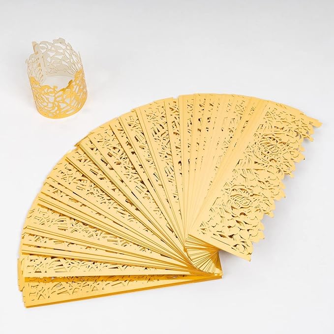 150PCS Rose Flower Paper Napkin Rings, Simple Napkin Holders Dinner Tables Rings Elegant Ornament Table Setting Decoration for Wedding, Christmas, Thanksgiving, Holiday, Party (Gold) (Pack of 2)