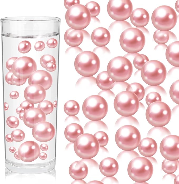 100PCS Dark Pink Faux Pearls Beads for Centerpiece Vases, Vase Filler Faux Pearls, No Holes Filler Beads for Party Anniversary Birthday Wedding Table Decor, 14/20/30mm