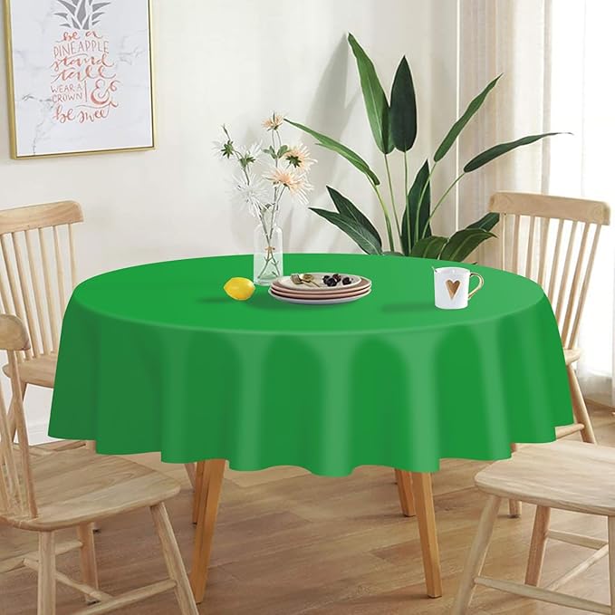 QIKSION Green Round Tablecloth 12 Pack, 84 Inch Plastic Table Cover Disposable for Parties