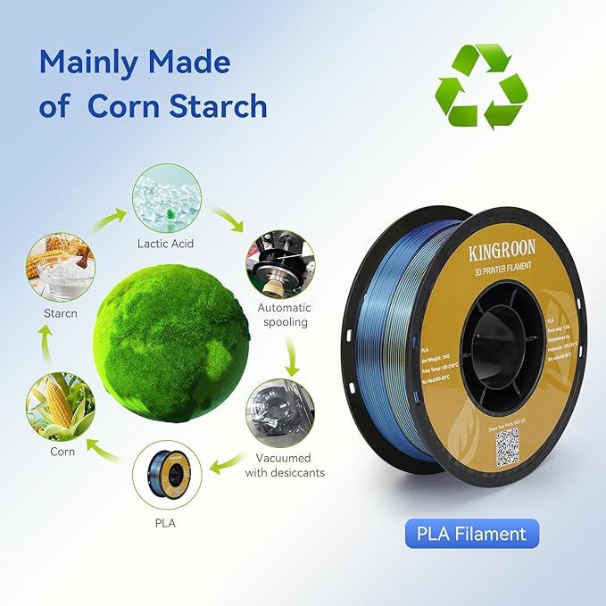 Kingroon Silk PLA Triple Color,3D Printer Filament,Pla Filament 1.75mm,Multicolor Filament 1KG,Dimensional Accuracy +/- 0.03mm,for Most FDM 3D Printer,Red Yellow Blue