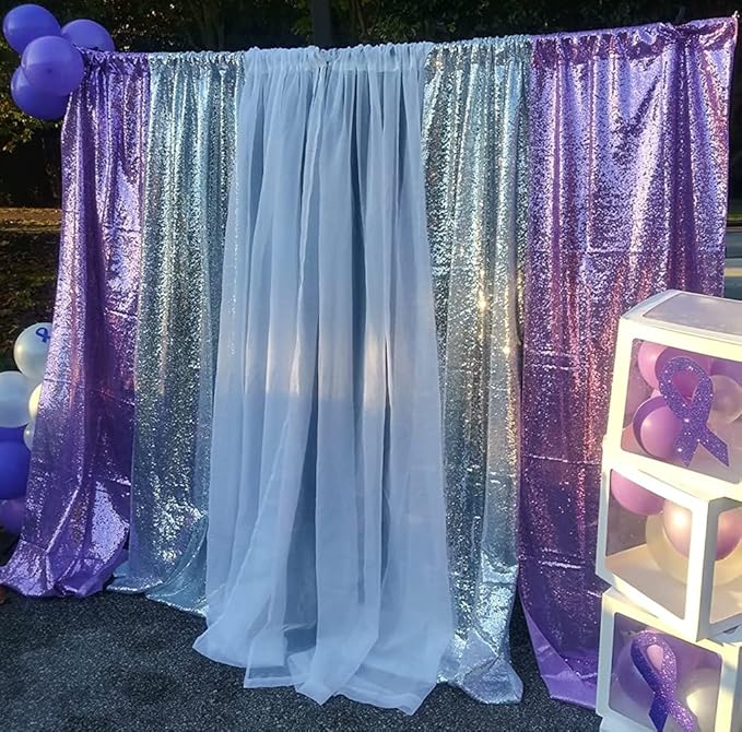 Poise3EHome Silver Sequin Backdrop Curtains,2ft x 8ft Sequin Photography Backdrop Curtain 2 Panels for Party Decoration