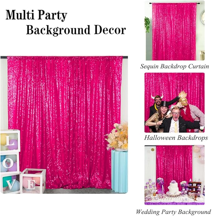DUOBAO Sequin Backdrop Curtain Hot Pink Photo Background 4FTx7FT Sequin-Backdrop Baby Shower Curtains for Pictures Shimmer Wall Backdrop for Wedding Party Decorations(4FTx7FT, Fuchsia)