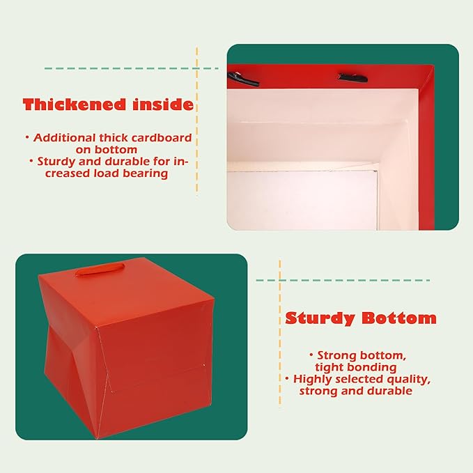 ADIDO EVA Red Square Gift Bags Mini Size Square Bottom Paper Bags with Handles for Party Favor (4x4x4 In, 10 CT)