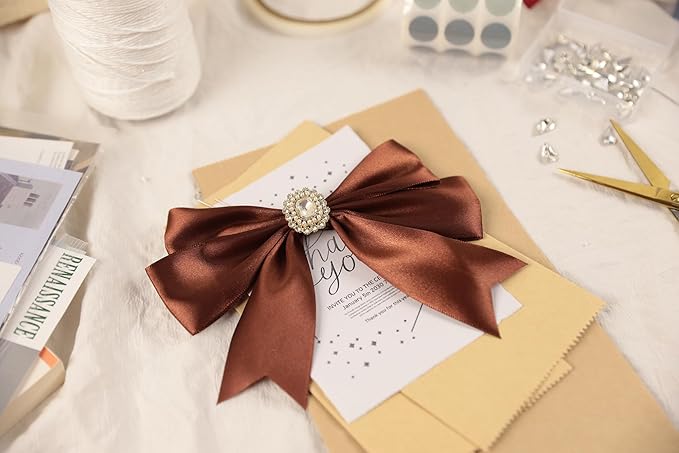 Coffee Brown Satin Ribbon 1-1/2 inch X Continuous 100 Yards, Single Face Polyester Ribbon Perfect for Gift Wrapping, Flower Bouquet, Wedding Decor, Crafts, Bow Making, Sewing and More