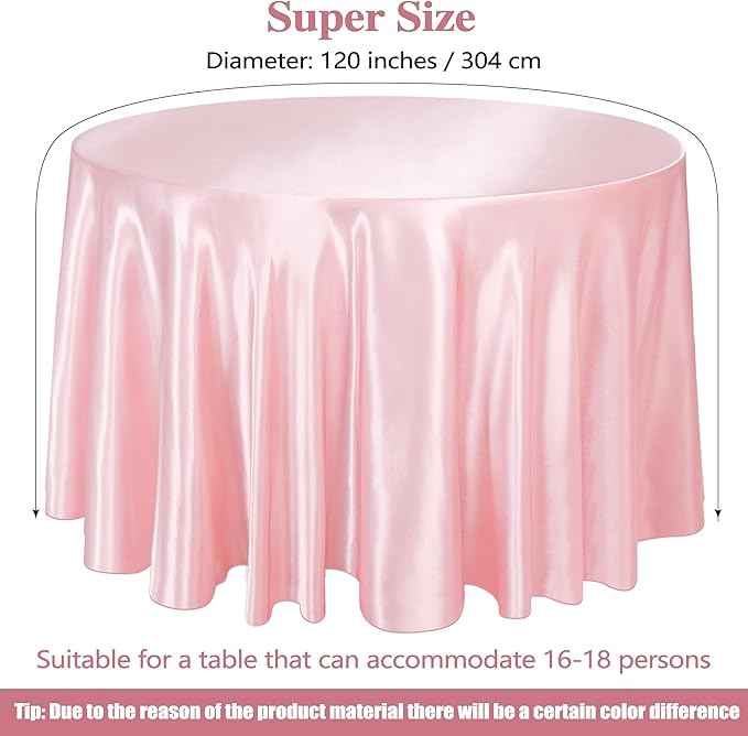 Ruisita 120 Inches Round Satin Tablecloths Light Pink Overlay Round Satin Table Cover Bright Silk Tablecloth Smooth Fabric Tablecloth for Wedding Banquet Table Decoration