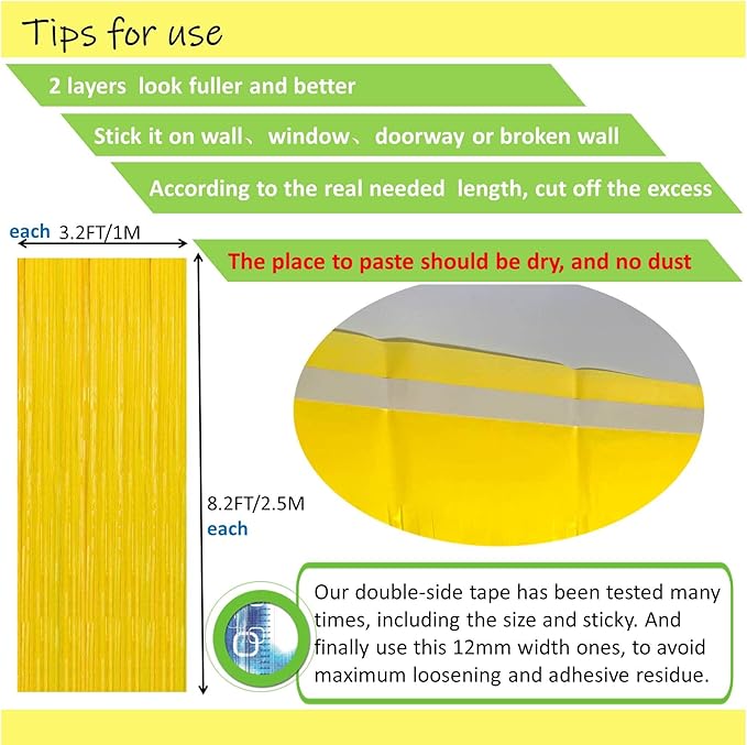 Yellow Streamers Birthday Party Decorations,2 Pack Yellow Tinsel Foil Fringe Curtains,Fringe Backdrop for Sunshine/Lemon/Summer/Hawaiian/Baseball/Back to School Party Decorations,3.3x6.6ft