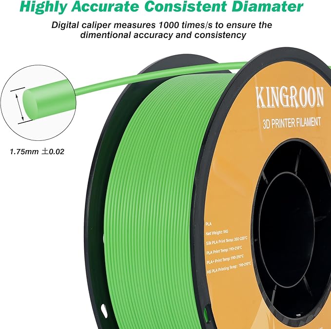 Kingroon PLA Filament 1.75mm 3D Printer Filament Bright Green Pla Filament 1kg Filament Dimensional Accuracy +/- 0.02mm, Fit Most FDM Printer,Green Apple
