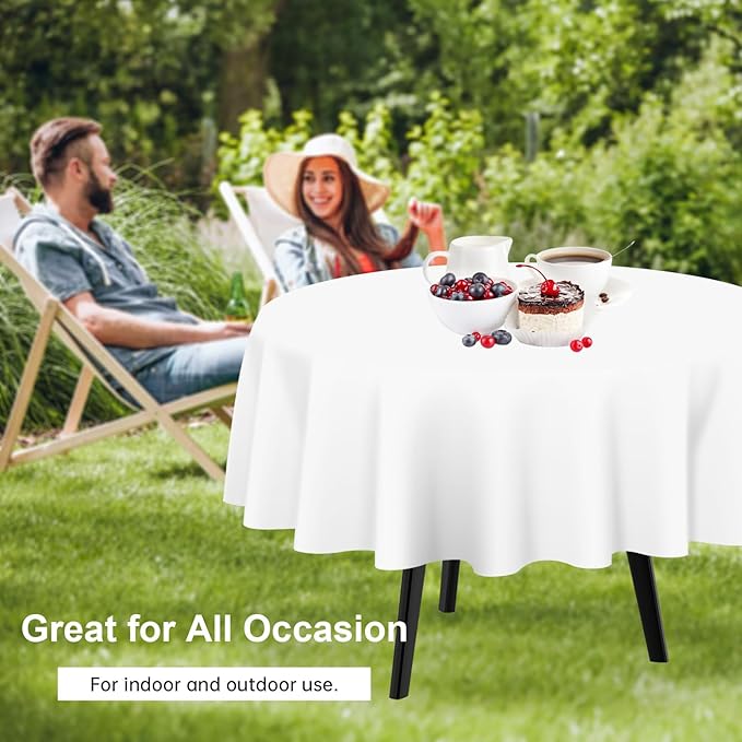 QIKSION White Round Tablecloth 12 Pack, 84 Inch Plastic Table Cover Disposable for Parties