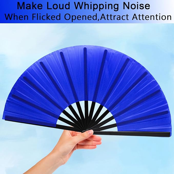 13inch Large Rave Fan Popping Clacking Fans for Line Dancing,Hand Fans for Women Foldable,Boots on The Ground Fan,Portable for Outdoor,Wedding,Party,Decoration (2pcs Blue)