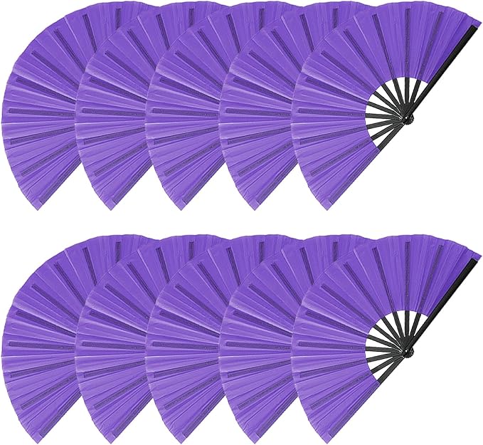 10 Pcs Line Dance Popping Fan, 13inch Boots on The Ground Fan, Chinese Kung Fu Tai Chi Large Hand Fans for Women Folding for Festival Dance Party Wedding Clacking (Purple)