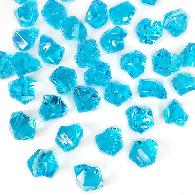 HappyFiller 14 OZ Sky Blue Fake Acrylic Ice Rocks Faux Crystal Cubes Stones Diamonds Gems,Aquarium, Crafts,Table Scatter,Dessert Table Decor Vase Bowl Filler,Party Wedding Centerpieces,Home Accents