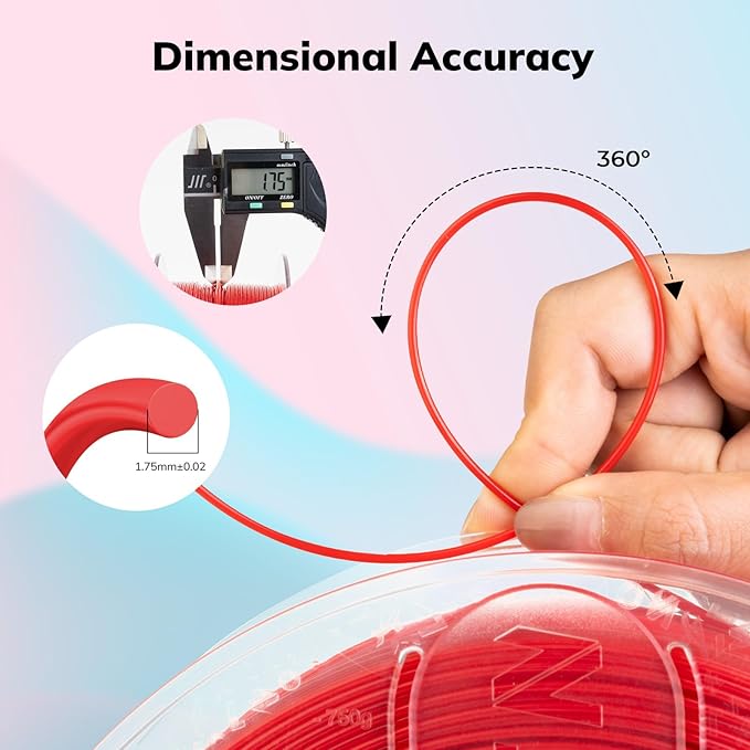 AMOLEN Rapid PETG Basic 3D Printer Filament 1.75mm +/-0.02mm,500mm/s High Speed Strong Toughness Red 1KG/2.2lb