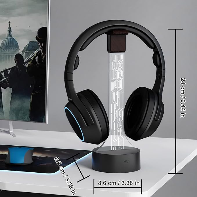 Light up Headphone Stand for Desk, Gaming Headset Holder RGB with 16 Color Lights for Game Room Decor, Cool Gamer Gifts for Men Boyfriend （PCB）
