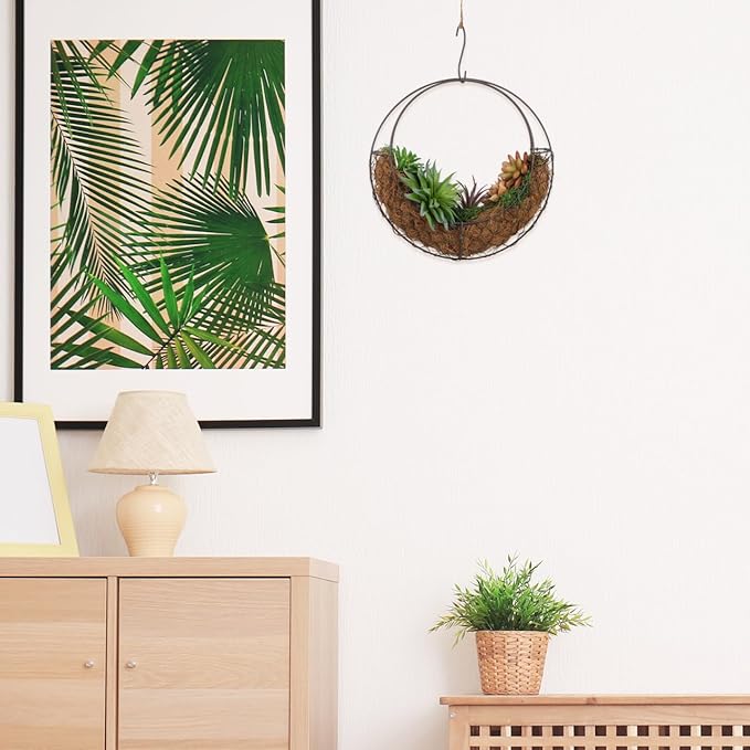 TOYANDONA Round Wire Wreath Frame: Moon Shaped Metal Hanging Sphere Planter Moon Wreath Plant Holder Flower Hanging Basket, Succulent Pot Decor Basket Indoor Outdoor Wall Decor
