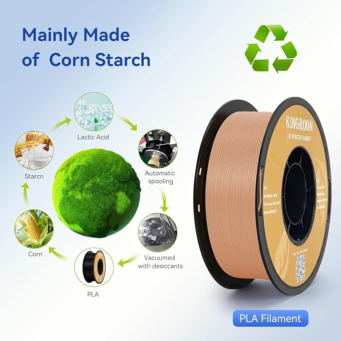 Kingroon PLA Filament 1.75mm 3D Printer Filament 1kg Pla Filament Dimensional Accuracy +/- 0.02mm, Fit Most FDM Printer,Skin