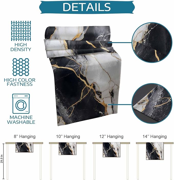 Black White Marble Cotton Linen Table Runner for Dining Kitchen, Wedding Outdoor Party Tablerunners Decoration, Nature Marble Crack Modern Art Dresser Scarf Coffee Tablecloth Runners 13x60 Inches