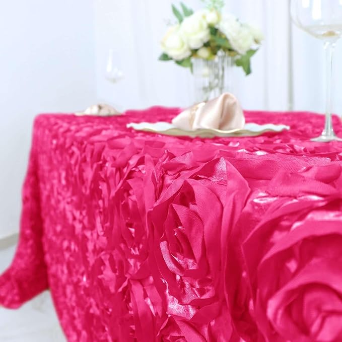 Efavormart 90"x132" Wholesale Rectangle Table Cover Fushia Grandiose Rosette 3D Satin Tablecloth for Wedding Party Event