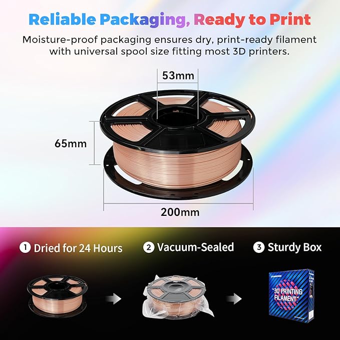 Flashforge 3D Printer Filament Silk PLA 1.75mm 1kg Spool-Dimensional Accuracy +/- 0.02mm (Skin)