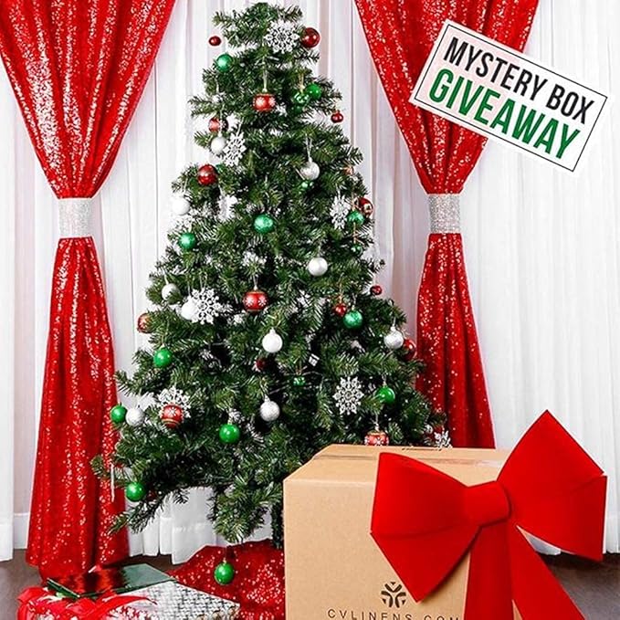 Eternal Beauty Red Sequin Backdrop Curtains, Valentine's Day Shimmer Back Drop 2Panels-2FTx8FT for Christmas, Party, Birthday, Photography, Wedding, Baby Shower Event Decoration
