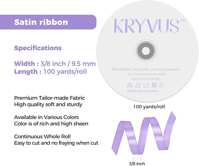 Light Purple Satin Ribbon 3/8 inch X Continuous 100 Yards, Single Face Polyester Ribbon Perfect for Gift Wrapping, Flower Bouquet, Wedding Decor, Crafts, Bow Making, Sewing and More
