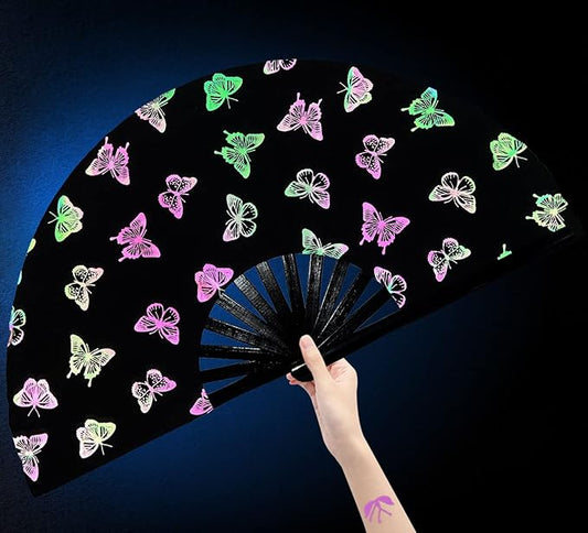 Amajiji Large Rave Folding Hand Fan Clacking Fans for Line Dancing Clap Fan for Boots On The Ground Dance,Party,Decoration,Festival (Colorful Butterfly)