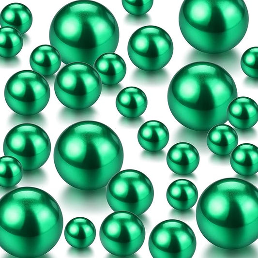 150 Pieces Vase Filler Faux Pearls Vase Makeup Beads No Hole Gloss Bead Mixed Sizes Round Pearl for Home Party Wedding Decor, 8/14/20 mm(Green)
