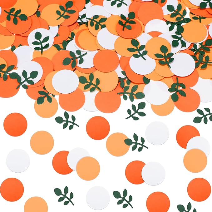 300 Pcs Little Cutie Baby Shower Confetti with Eucalyptus Decorations Hey Cutie Citrus Tangerine Themed Table Scatter Sprinkle Confetti Supplies (Orange Series)