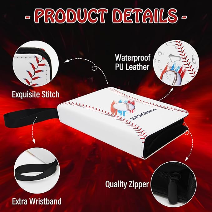 Baseball Card Binder,Trading Card Binder 4 Pocket,400 Pockets Card Holder with 50 Removable Sleeves,Trading Card Albums for Game Cards,Premium Card Book, Game Cards & Sports Cards White