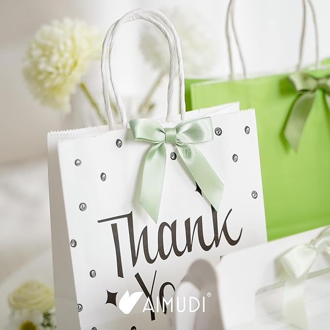 AIMUDI 5 Colors Sage Green Ribbon Bows 2.5" Satin Twist Tie Bows for Gift Wrapping Premade Satin Bow for Making Crafts Treat Bag Baby Shower Birthday Party Wedding Decoration, 50 PCs