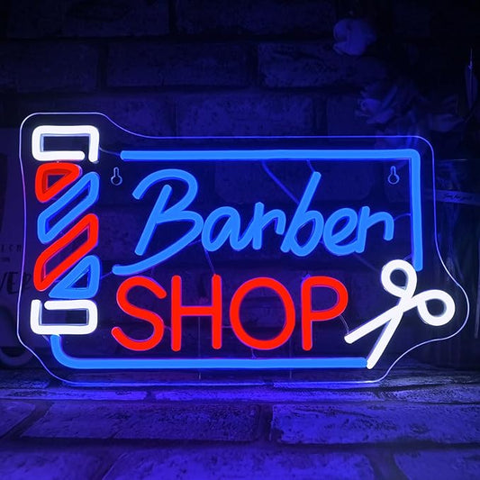 Looklight Barber Shop Neon Sign Dimmable Barber Pole Led Signs for Wall Decor Salon Station Neon Light Sign for Pole Hair Salon Accessories Business Store Supplies Usb Powered 14.56"X8.66"