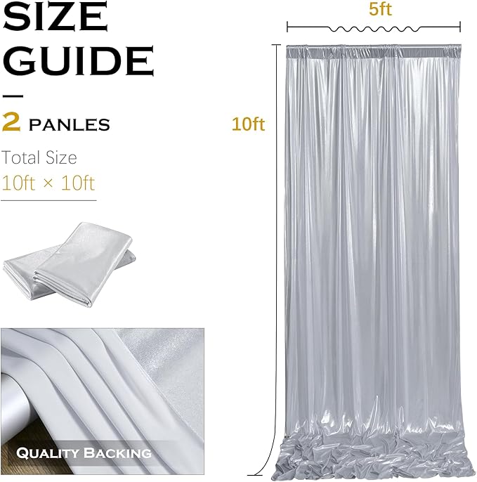 PartyVillage 10x10FT Silver Sequin Backdrop Curtain -2 Panels 5x10FT Wrinkle Free Shimmer Back Drop Cloth, Glitter Backdrop Drapes for Photography, Birthday, Wedding, Graduation Background